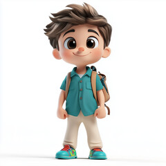 3D cartoon kid standing with green shirt isolated background