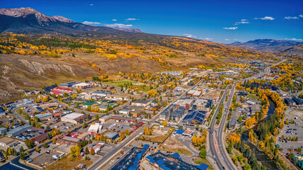 Aerial View of Silverthorne, Colorado during Autumn