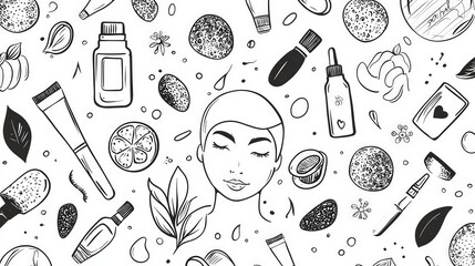 Doodle Style Skin Care Product Illustration Set on White Background