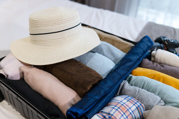 Neatly Organized Travel Essentials in a Stylish Suitcase