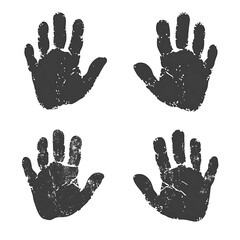Four Textured Handprints on White Background