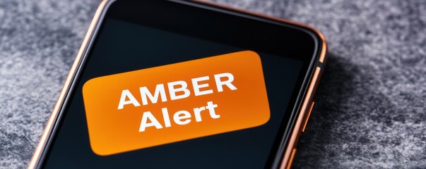 AMBER alert system. Mobile phone displaying an AMBER Alert notification.