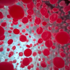 Hand-drawn sketch high-angle perspective of flowing red blood cells. Color sketchnote style viewed from above. Simple linework and flat colors