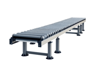 Conveyor roller system for efficient material handling in warehouses. This industrial equipment enhances productivity and streamlines operations in various settings