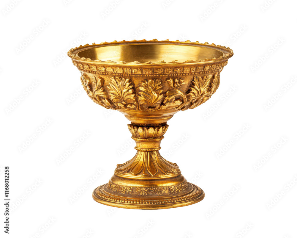 Poster elegant golden decorative bowl with intricate leaf patterns and sturdy base, perfect for adding touc