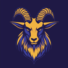 Horned goat head or ram in circle