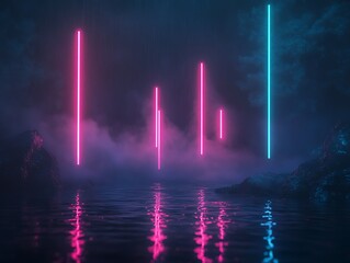 3D render of futuristic glowing lines and geometric shapes floating in a dark void 