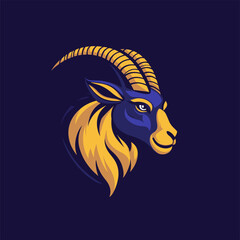 Horned goat head or ram in circle