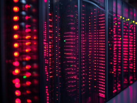 Illuminated server racks in a data center. (3) - Powered by Adobe