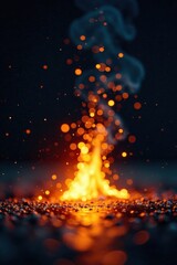 A burst of flame and sparks ignite on a dark surface, incandescent, sparks, glow