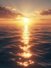 Obraz premium beautiful sunset over the ocean, captured from the perspective of a sailboat sailing toward the horizon.