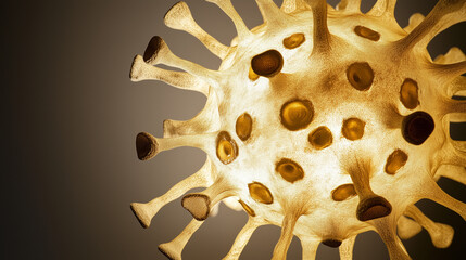 Close-up of a glowing virus model with intricate details, symbolizing norovirus, representing health risks and medical research concepts.