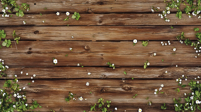 Rustic Wooden Background with White Flowers