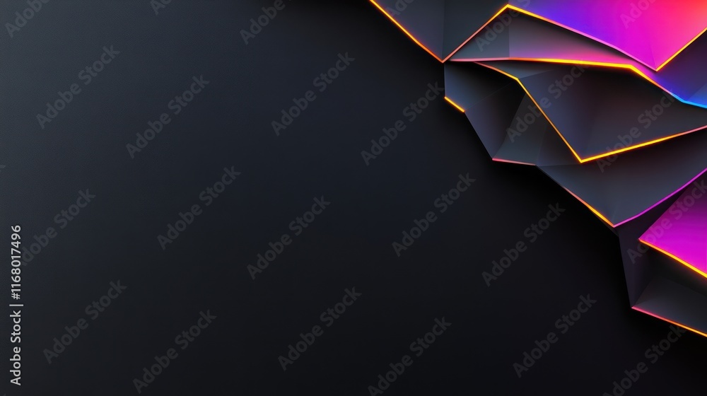 Poster abstract design with colorful illuminated edges on a dark background.