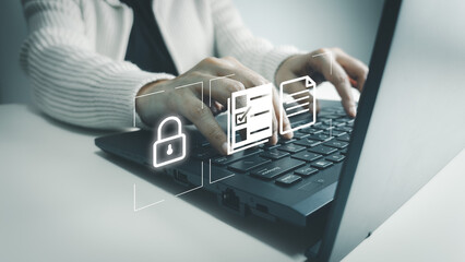 Verification of information with finger print by laptop, Internet security, online financial transaction, 2-step verification, confirm transaction and identity