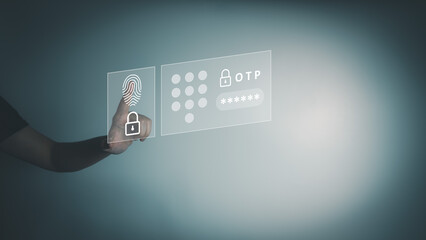 Fingerprint scanner to access information, verify to authentication by otp, touching screen to login security, one time password