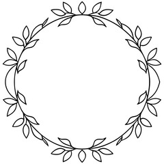 Floral circle blank frame outline line art hand drawn