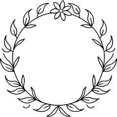 Floral circle blank frame outline line art hand drawn