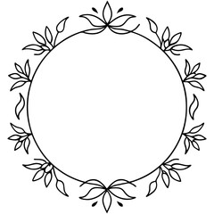 Floral circle blank frame outline line art hand drawn
