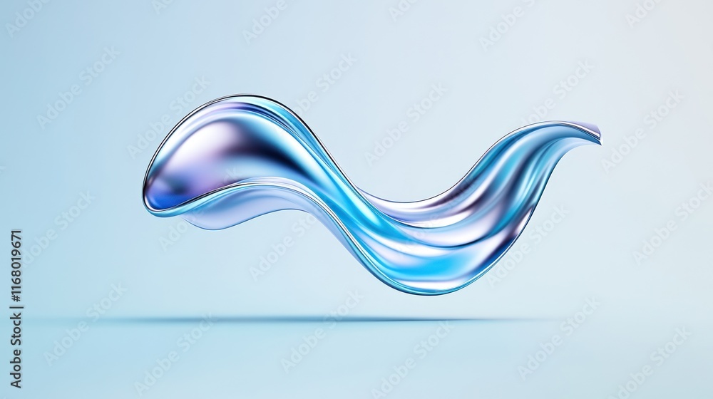 Poster abstract fluid shape with a shiny, reflective surface.