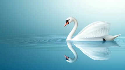 Elegant swan gracefully gliding on calm lake, serene background, ideal for nature or peace themed design