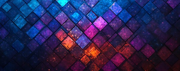 Glowing abstract squares and triangles rotating slowly in digital space 