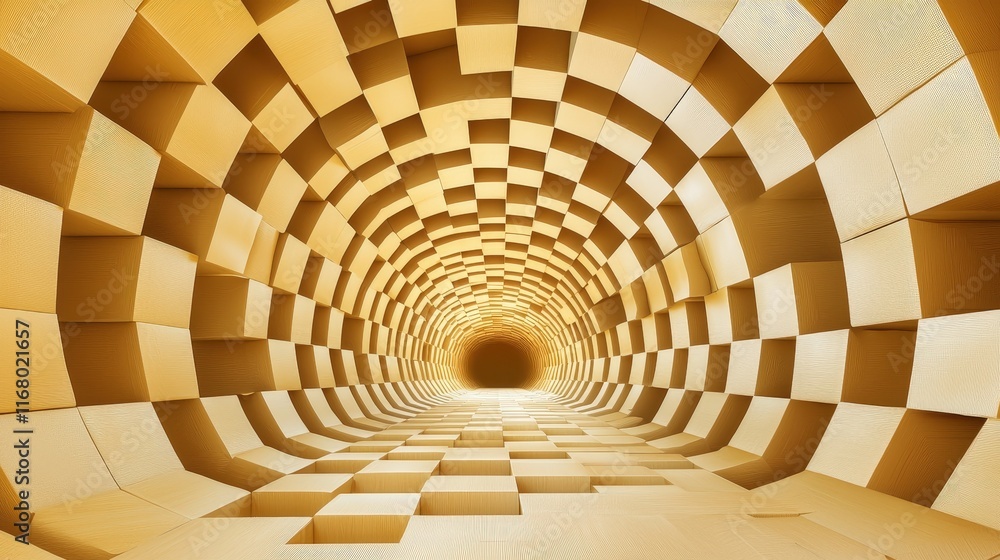 Poster abstract golden tunnel with geometric patterns