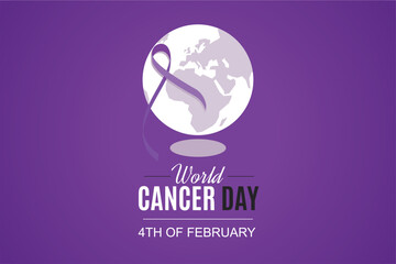 Obraz premium Illustration Of 4 February World Cancer Day Poster Or Background. Blue Ribbon on blue Background