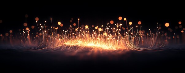 Fototapeta premium Abstract glowing lines and light particles creating a luminous digital grid 