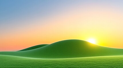 Obraz premium Serene landscape with rolling green hills at sunrise.