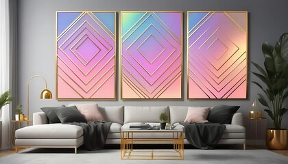 Abstract pastel artwork adorns a modern living room setting