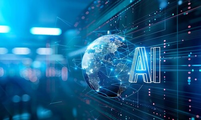 Fototapeta premium AI Global Network: A futuristic and abstract concept showcasing the potential of artificial intelligence to connect the world.