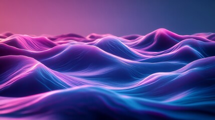 Fototapeta premium A mesmerizing depiction of undulating waves illuminated in vibrant pink and blue hues, evoking a serene, dreamlike atmosphere.