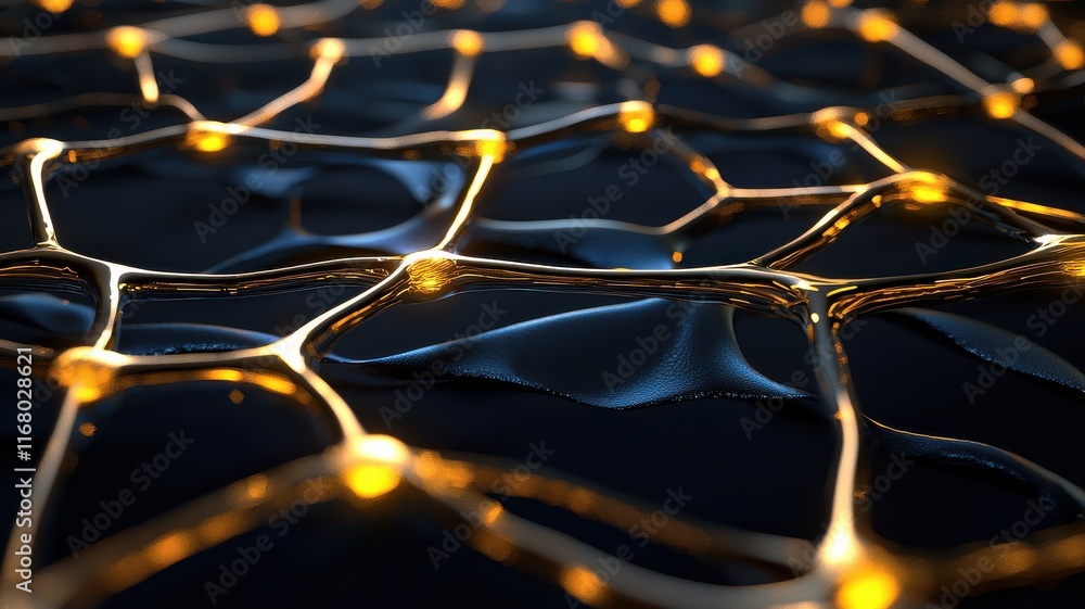Poster dynamic golden neural network structures digital realm abstract art futuristic setting close-up view