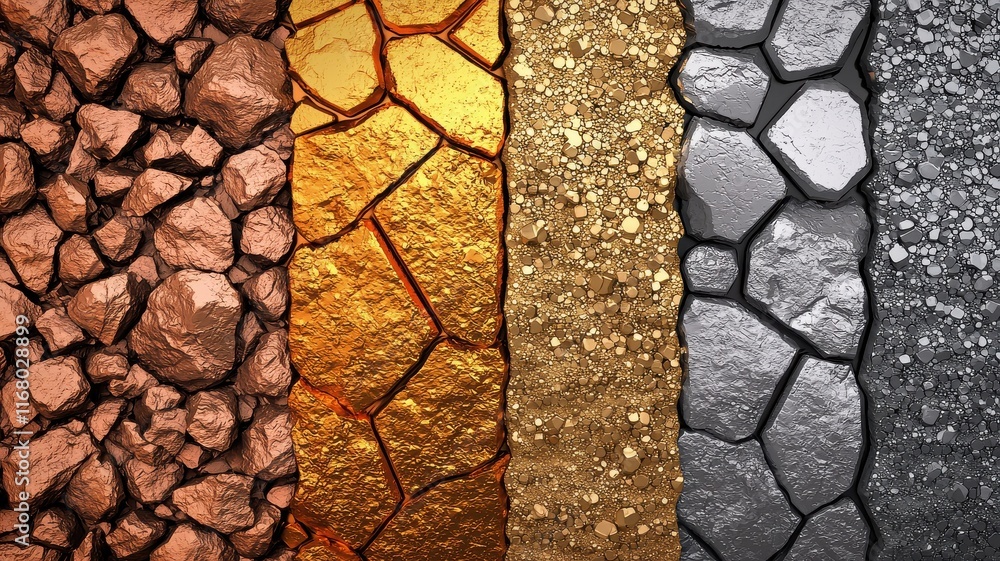 Poster exploring textures of metallic rock surfaces digital art abstract design studio environment close-up