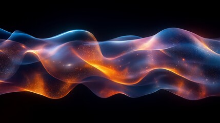 Fototapeta premium A vibrant, abstract wave of colors in blue and orange, creating a dynamic flow against a dark backdrop, evoking a sense of movement and energy.