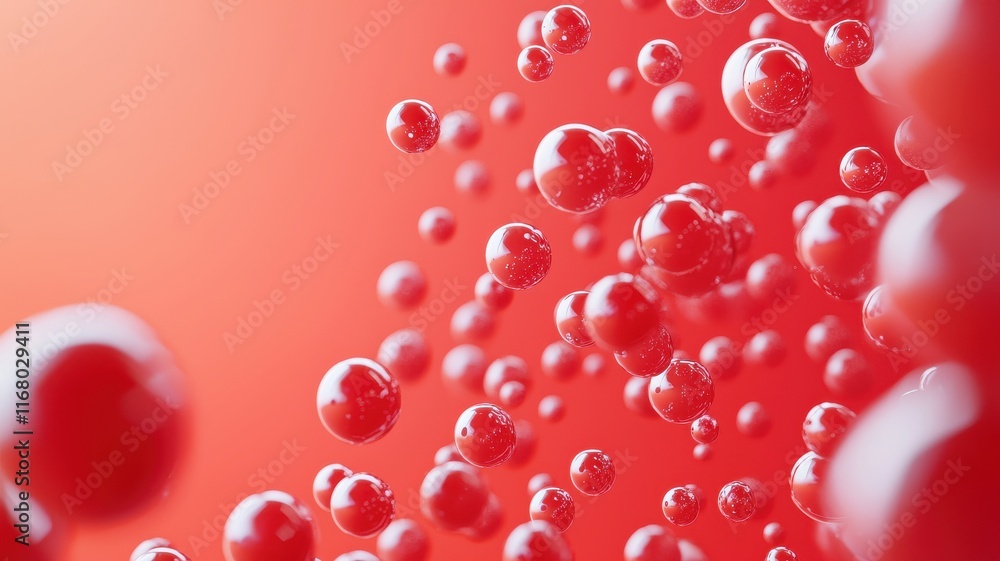 Poster explosive red bubbles rising digital artwork abstract background dynamic environment close-up view s