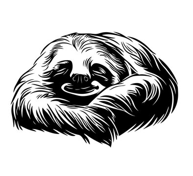 black and white sloth curled up sleeping clip art preview