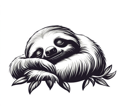 sleeping sloth black and white clip art preview