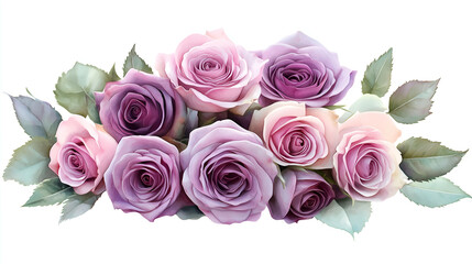 bouquet of purple roses on white