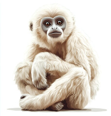 Fototapeta premium White gibbon monkey sitting on a white background
