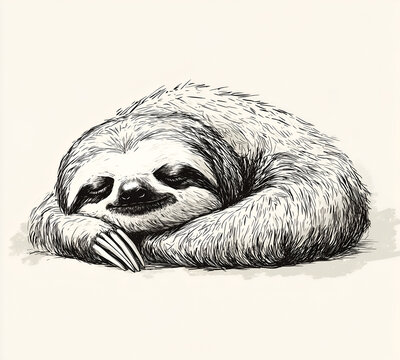 sleeping sloth black and white drawing clip art preview