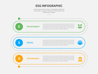 ESG infographic outline style with 3 point template with round rectangle vertical roadway for slide presentation