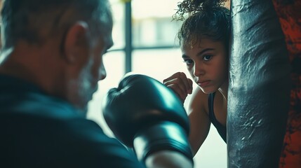 Young Female Boxer Training With Experienced Coach