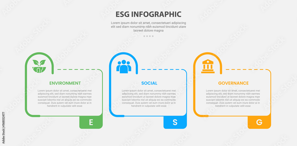 Aufkleber esg infographic outline style with 3 point template with creative table box with half circle round o