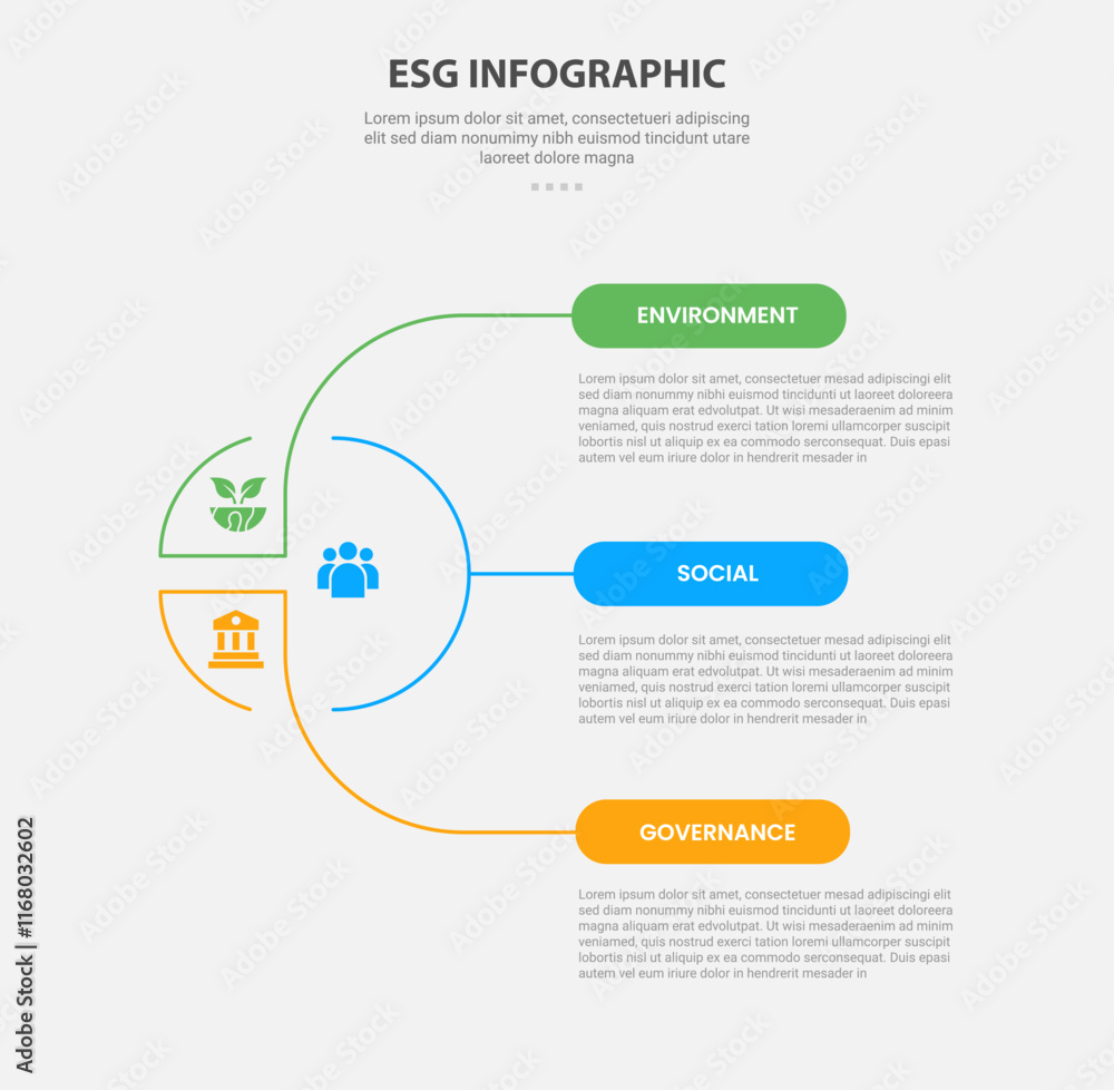 Aufkleber esg infographic outline style with 3 point template with creative circle and link connection spreadi