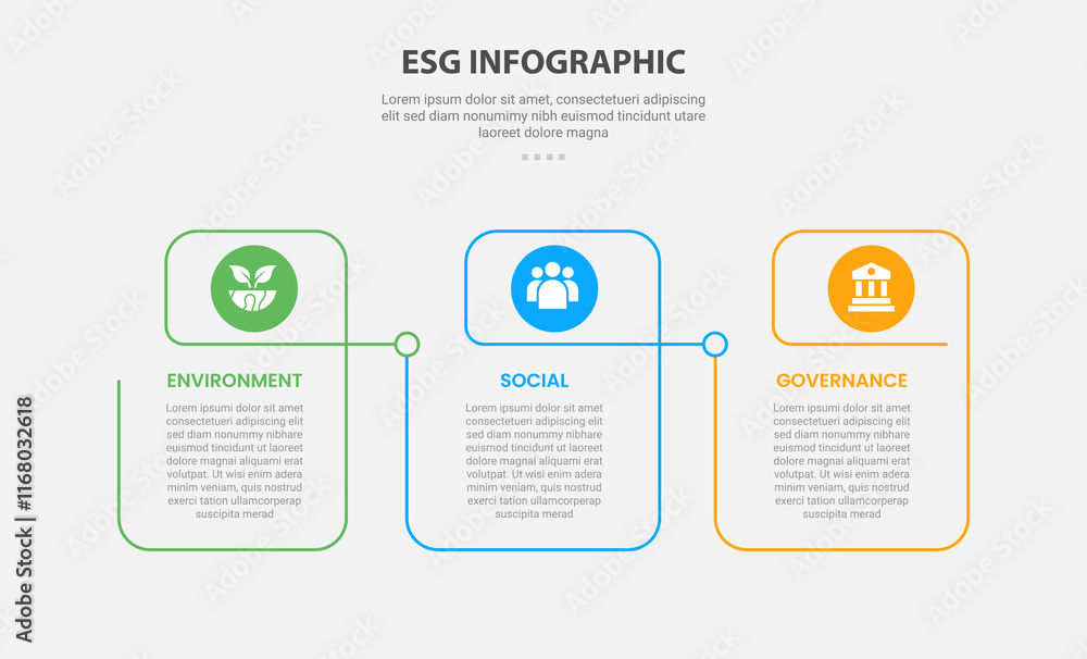 Aufkleber esg infographic outline style with 3 point template with creative linked table with circle header fo