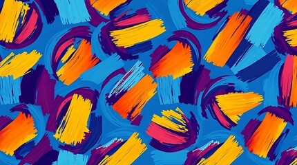 A seamless pattern in bold acrylics, showcasing vibrant complementary colors. The flat style emphasizes contrasting tones and textured brushstrokes, achieving visual balance.