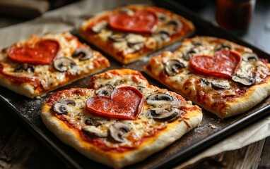 Delicious Homemade Heart-Shaped Pepperoni Pizzas for Valentines Day