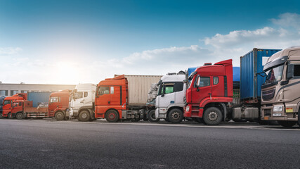 A Row of Colorful Trucks Ready for Cargo Transport